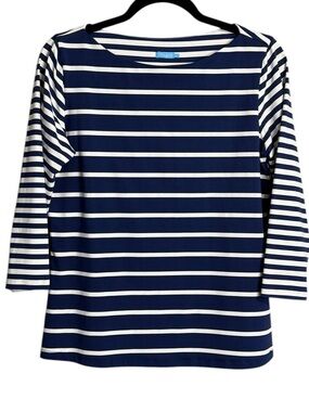 J. McLaughlin Navy & White Striped Boatneck Top